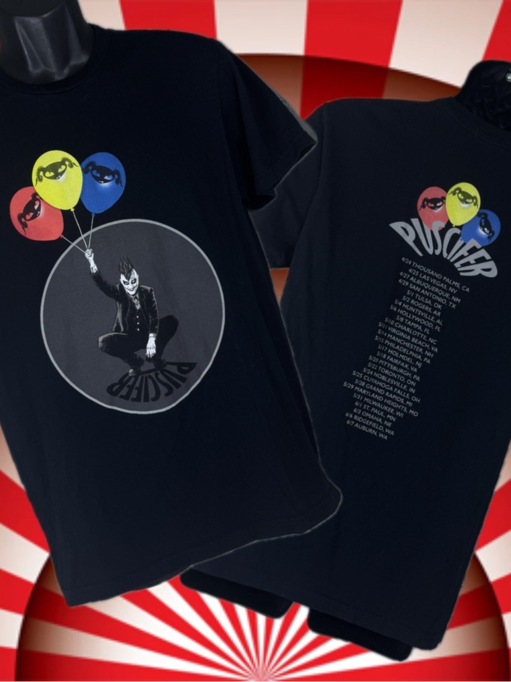 Puscifer Black Band Tee with Colorful Balloon Graphic